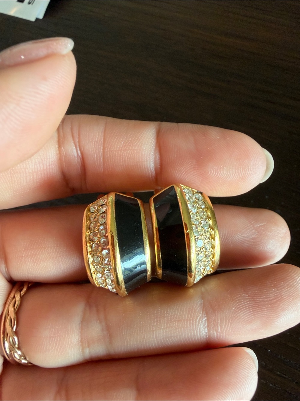 Gold and Black Crystal Accent Women's Clip-On Earrings by Christian Dior